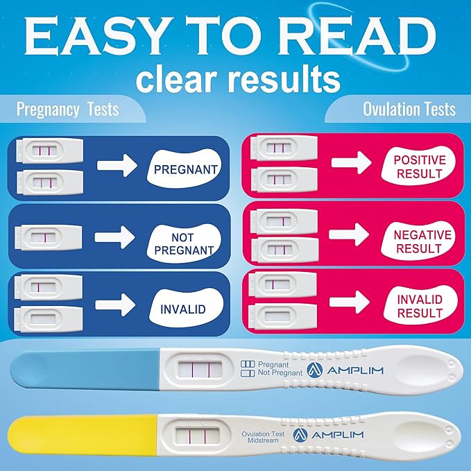Amplim Pregnancy Test and Ovulation Tests Kit, 13 Pack Bulk Early Detection HCG & LH Sticks, FSA HSA Eligible, 99.99% Accurate at Home Predictor 6 Days Early Result, Extra Sensitive Fertility Tracker