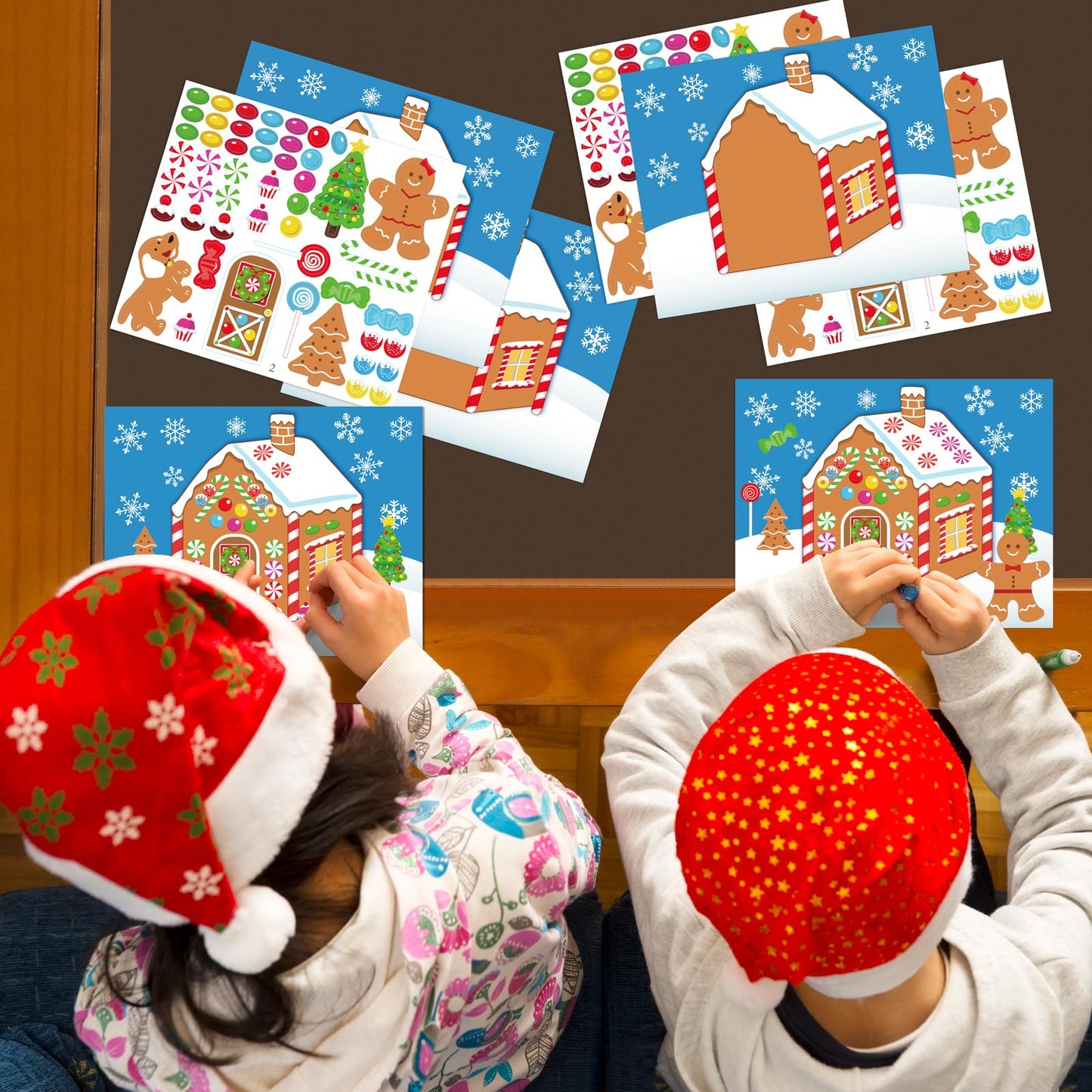 38PCS Make-a-Gingerbread House Stickers for Kids - Christmas Party Game/Craft/Activity/Favor/Supplies - 19 Finished Products