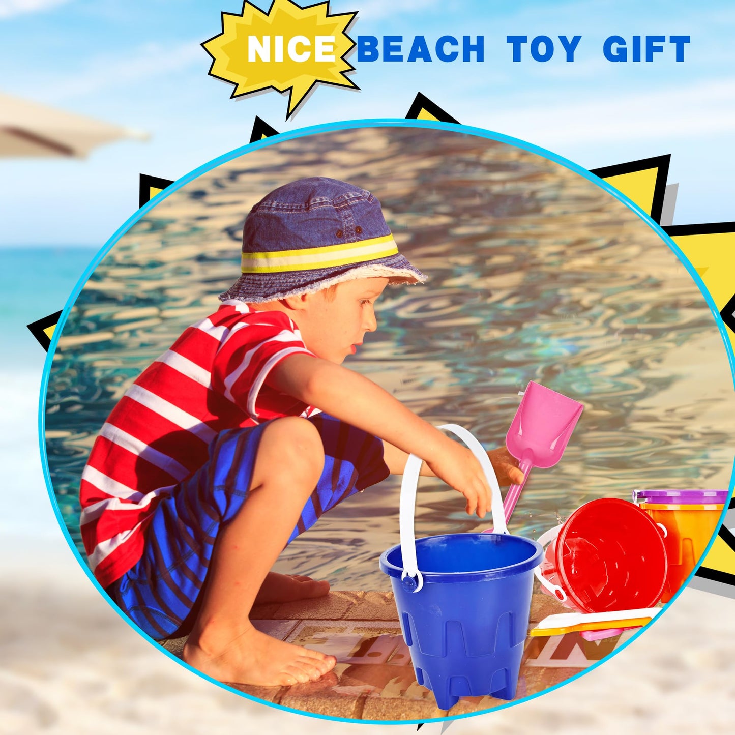 30 Pack Sand Castles 5 Inch Beach Buckets and Shovel Set Including 10 Plastic Buckets 10 Sand Shovel Sand Pail Bulk with10 Water Gun for Kids Summer Seaside Beach Pool Party
