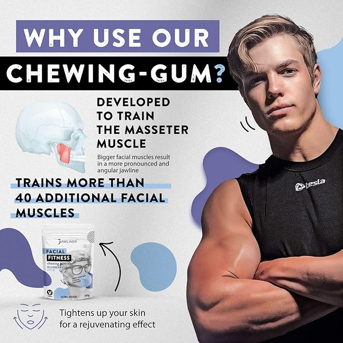Jawliner® - Pioneers the Toughest Handmade 15x Harder Jawline Gum Includes 12 Weeks Coaching - Sugar-Free Blueberry Ice Gum - Jawline Exerciser for Mewing & Shaping the Jaw (2 Months Pack)