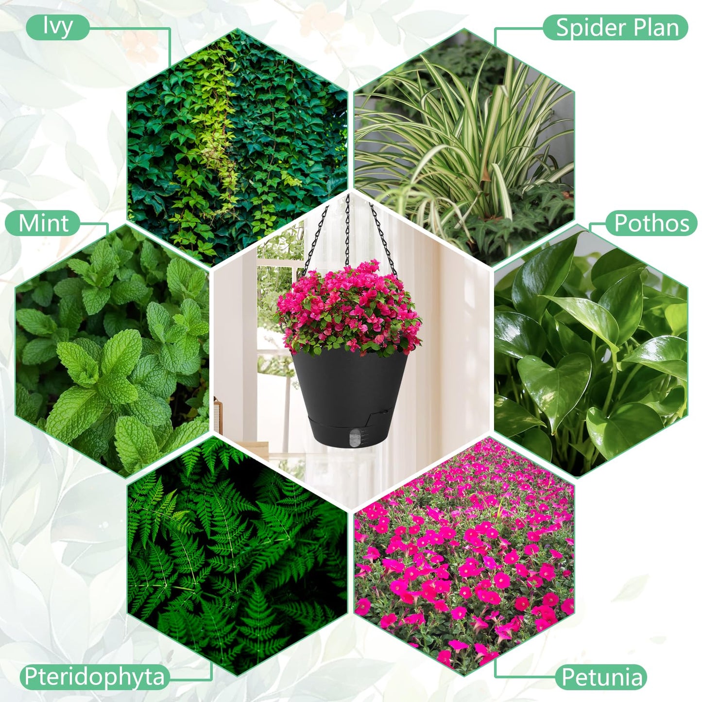 8 Inch Hanging Planters Indoor Outdoor, 3 Pack Plastic Self Watering Plant Pots with Drainage Holes & Saucers, Hanging Baskets Flower Pots with Chain for Ivy, Spider Plant, Pothos, Ferns
