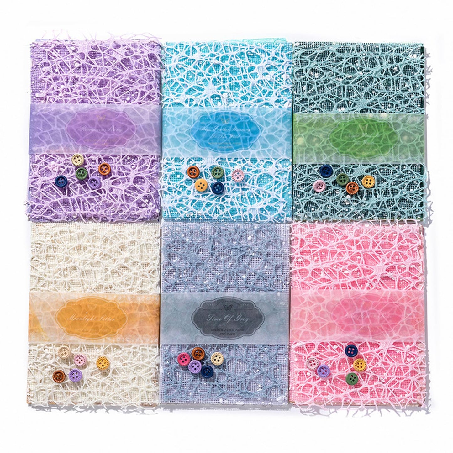 156 Sheets Textured Scrapbook Paper & Mesh Fabric Assorted Set +30 Buttons - 6 Pack Mixed Special Paper for DIY Scrapbooking Planner Bullet Junk Journal Supplies Collage Background 3.9x5.5 Inch