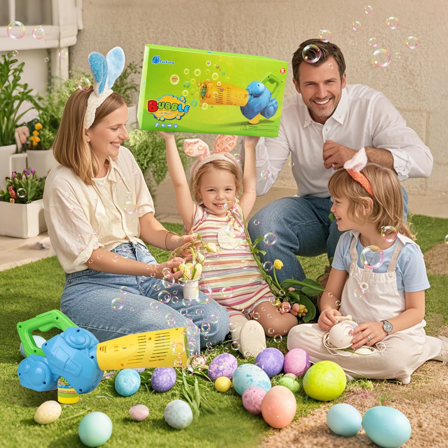 Duckura Bubble Leaf Blower, Outdoor Bubble Machine for Toddlers 1-3, Kids Bubble Gun Blower with 3 Bubble Solution, Summer Outside Yard Toy, Easter Party Favor Birthday Gift for Age 2 3 4 Boy