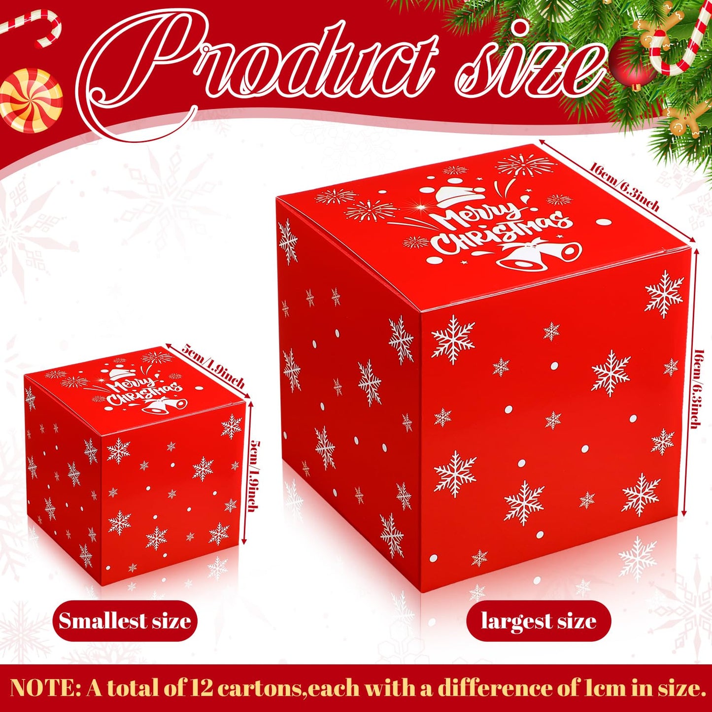 TecUnite 12 Pcs Christmas Prank Gift Box Nesting Gift Boxes Funny Prank Boxes for Xmas Birthday Wrapping, 1.9-6.3 Inch(Merry Christmas)