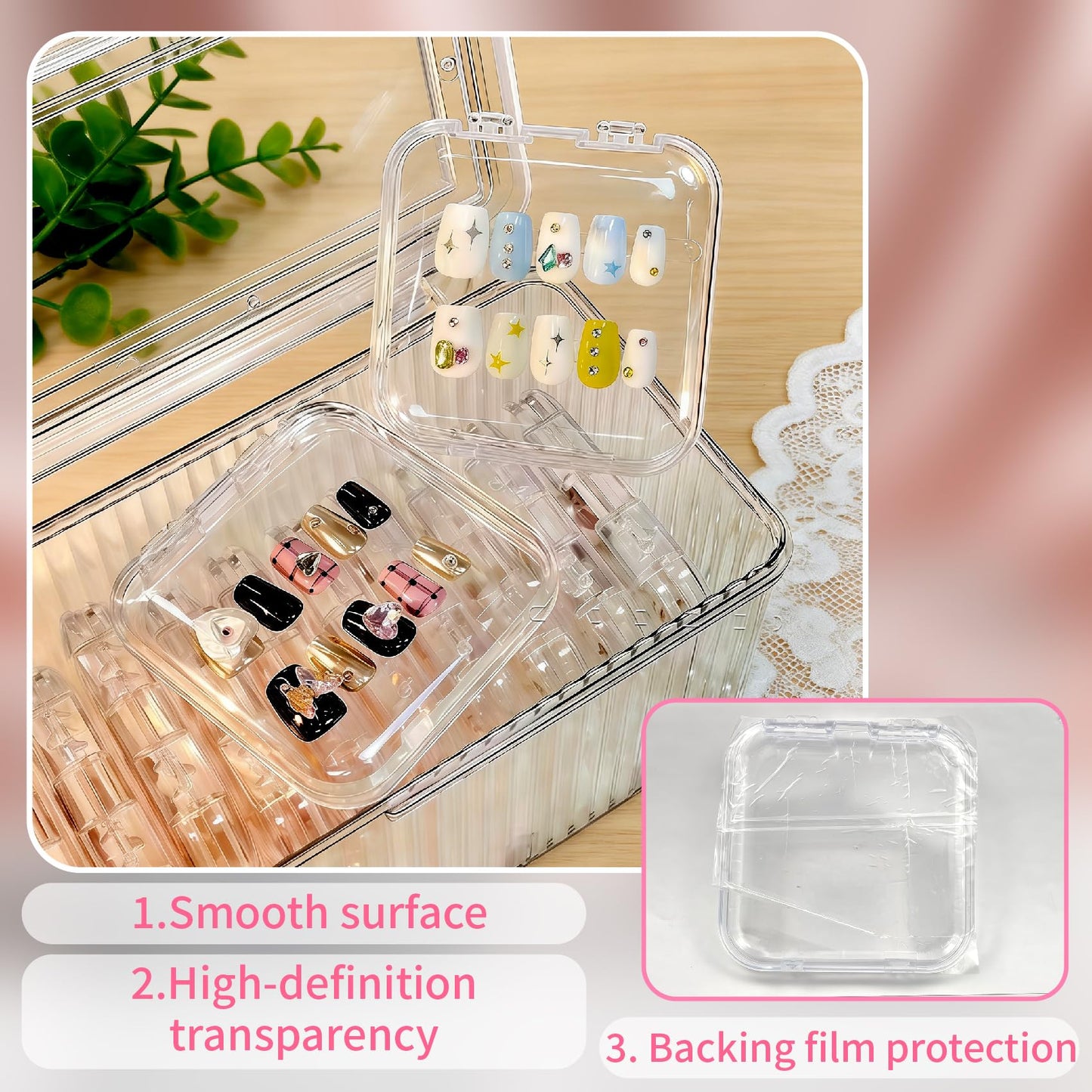 VYNFLICK Press On Nail Packaging - 14pcs Acrylic Press On Nail Organizer Box with 30 Adhesive Tabs, for Fake supplies Storage Case Display Salon Home Storage