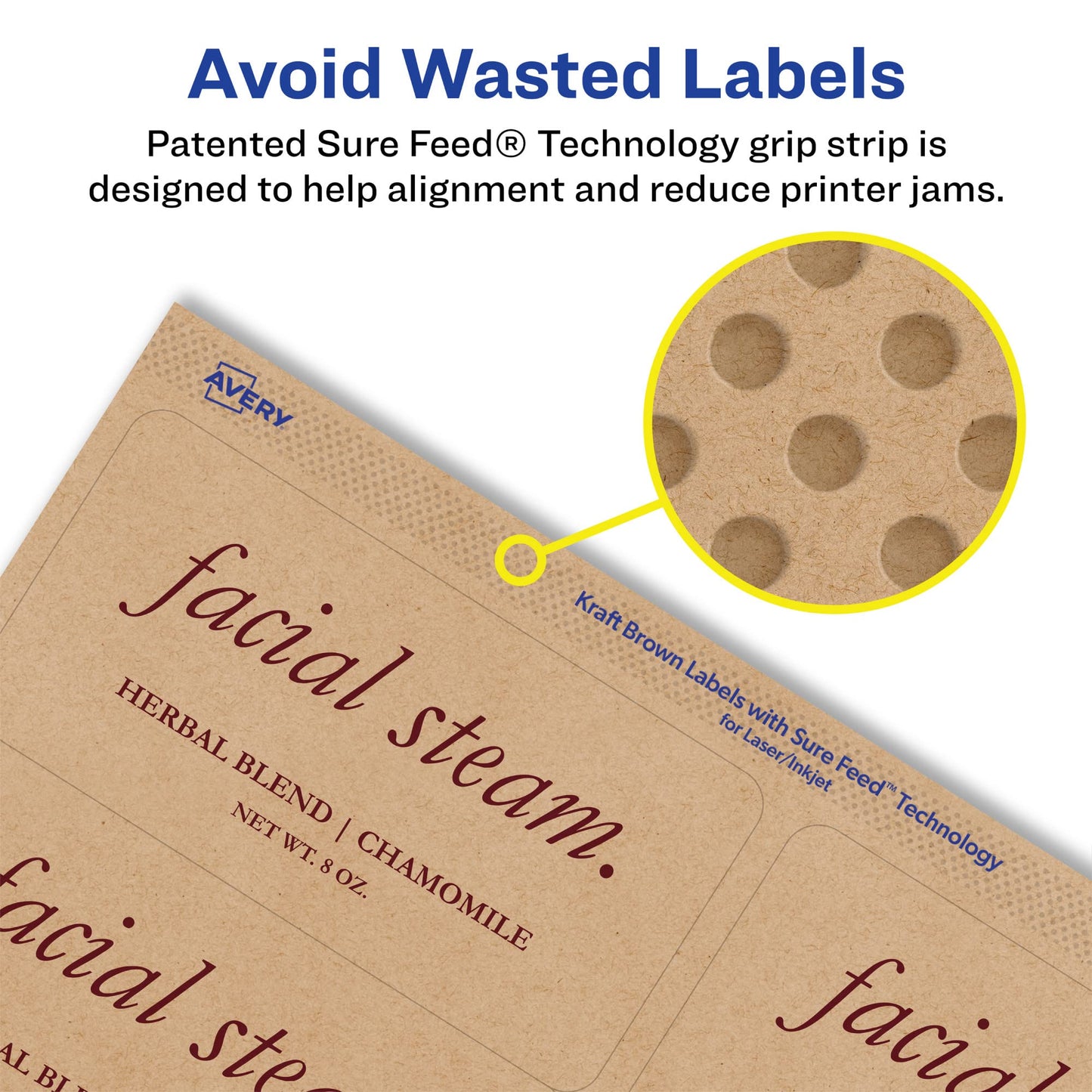 Avery Kraft Brown Rectangle Labels, Sure Feed Technology, 2" x 4", 250 Kraft Brown Labels, Laser/Inkjet Printable