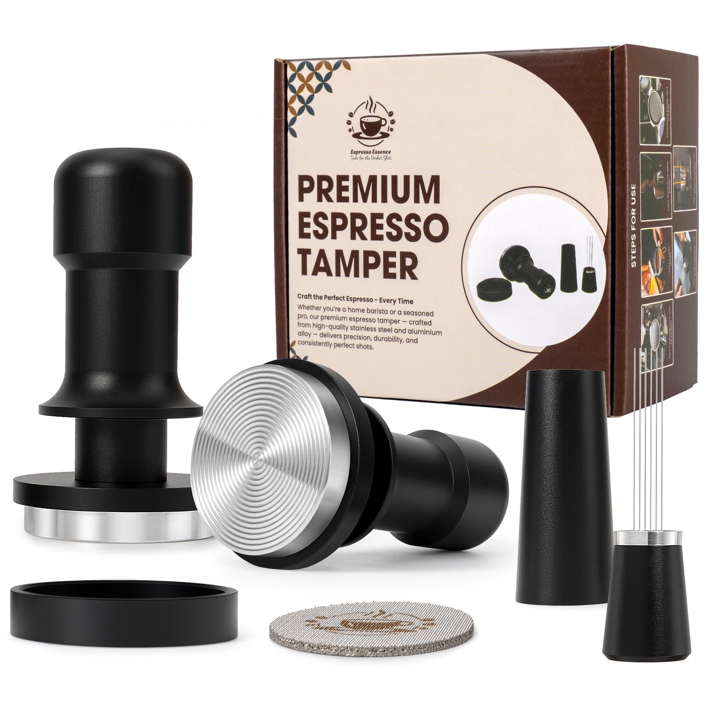 Espresso Tamper 58mm – Fits E61 Portafilter – Compatible With Rocket, Gaggia Classic, Rancilio Silvia, ECM, Profitec, La Marzocco – Spring Loaded Calibrated Self Leveling Coffee Tamper Tool