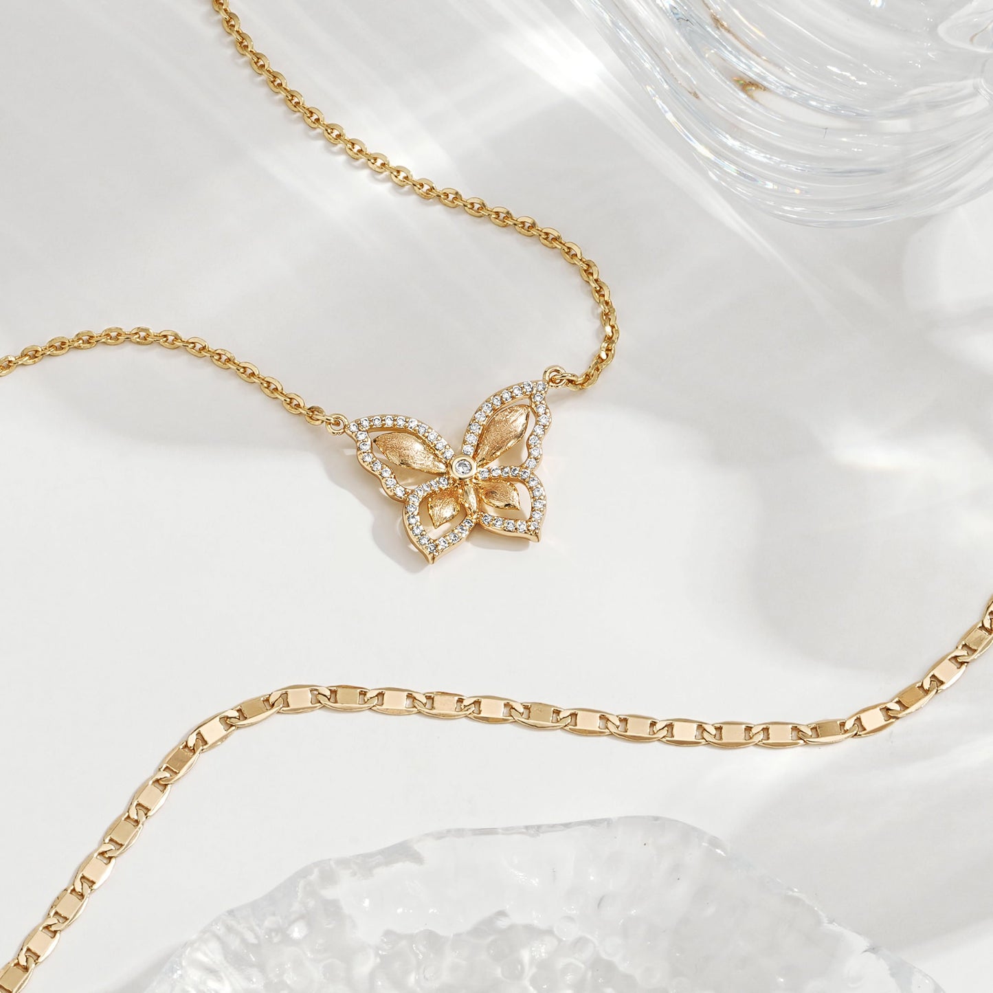MEVECCO Gold Butterfly Layered Necklace for Women 18K Gold Plated Dainty CZ Charm Cable Choker Chain Double Layer Pendant Necklace Stack Minimalist Handmade Layering Jewelry Set Gift