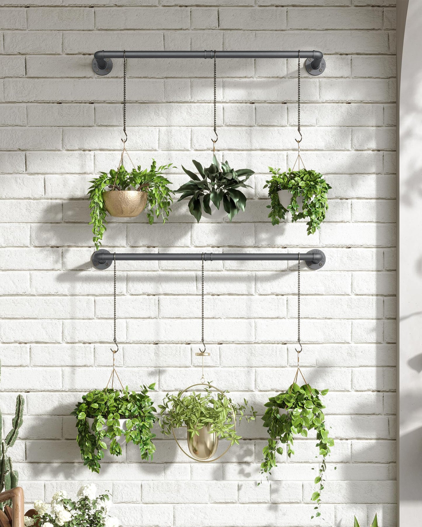 SOFITORG Plant Haning Rod, 2 Pack Hanging Planters for Indoor Plants with 3 Chains, Wall Plant Hanging Bar for Window Celling, 38.2 Inch, Metal Black, Pots Not Included