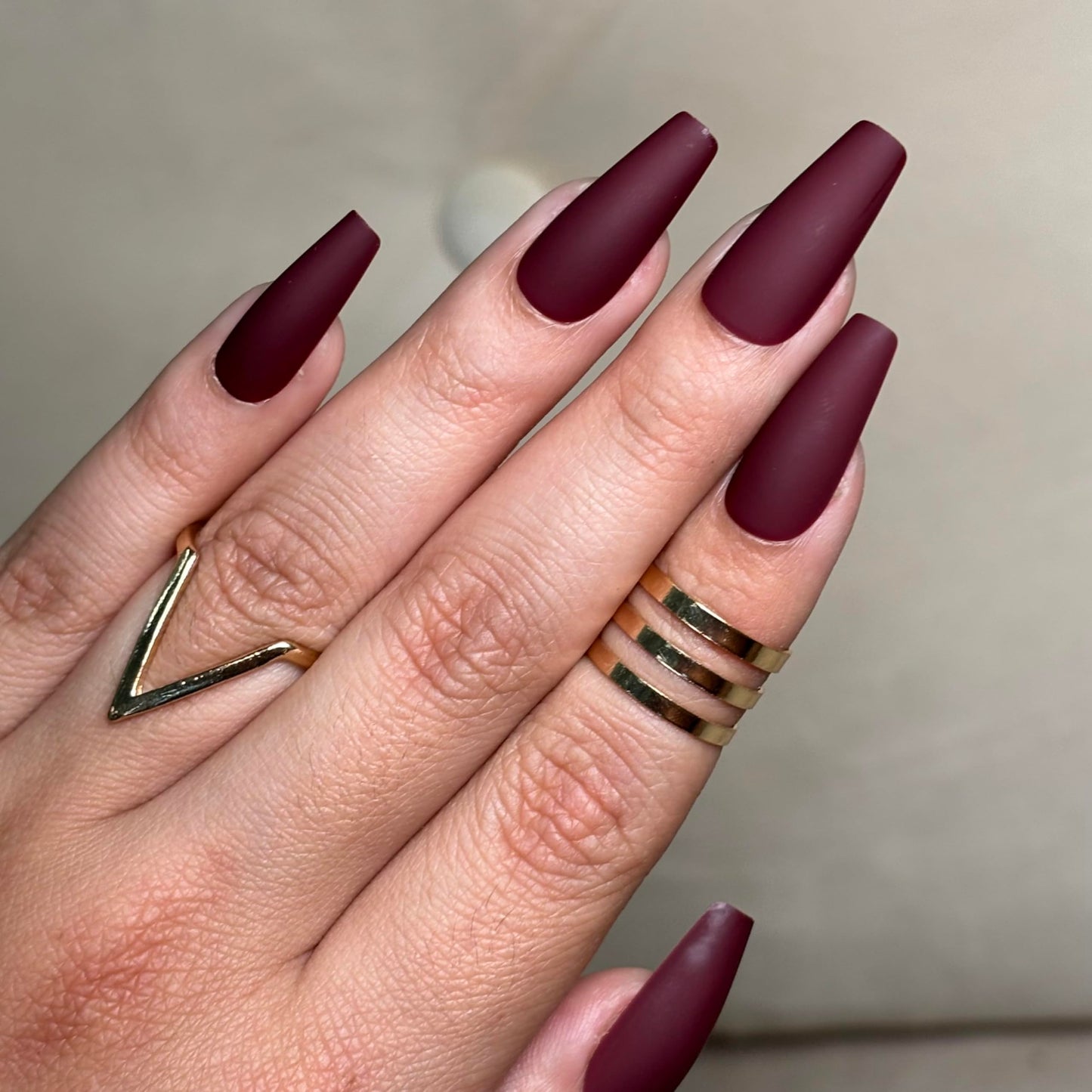 BURGUNDY COFFIN Press-On Nails by Lavaa Beauty | Long Coffin | Matte Burgundy Coffin Nails
