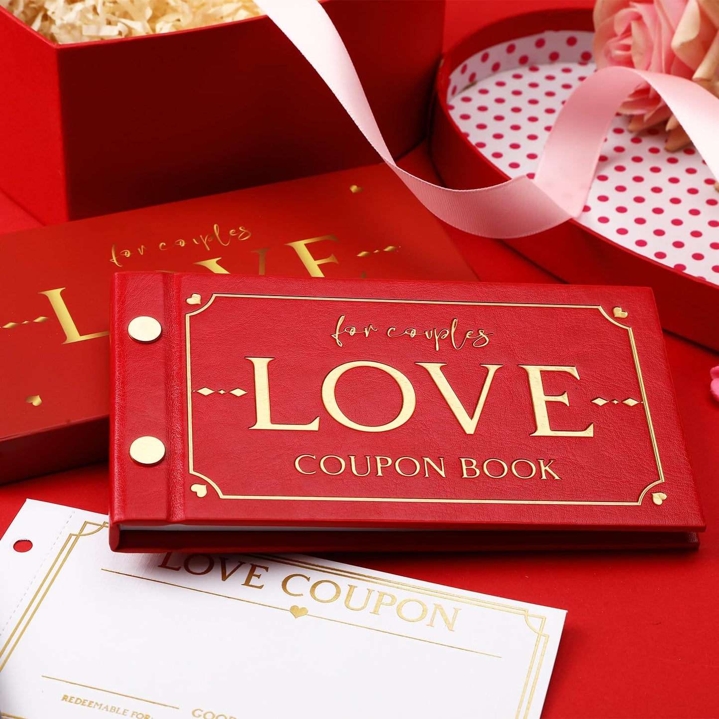 JULEASEL Love Coupons for Him – 30 Blank Personalized Coupons | Romantic Valentines Gifts for Him, Thoughtful Valentines Day Gifts for Husband, Cute Vday Gift for Boyfriend (Ruby Red)