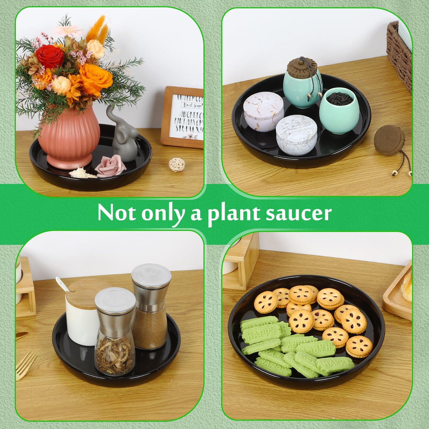 YOPIKUU 2 Pack Ceramic Plant Saucer 4 6 7 8 10 12 14 Inch Plant Tray, Durable Sturdy Flower Pot Drip Trays for Indoor and Outdoor