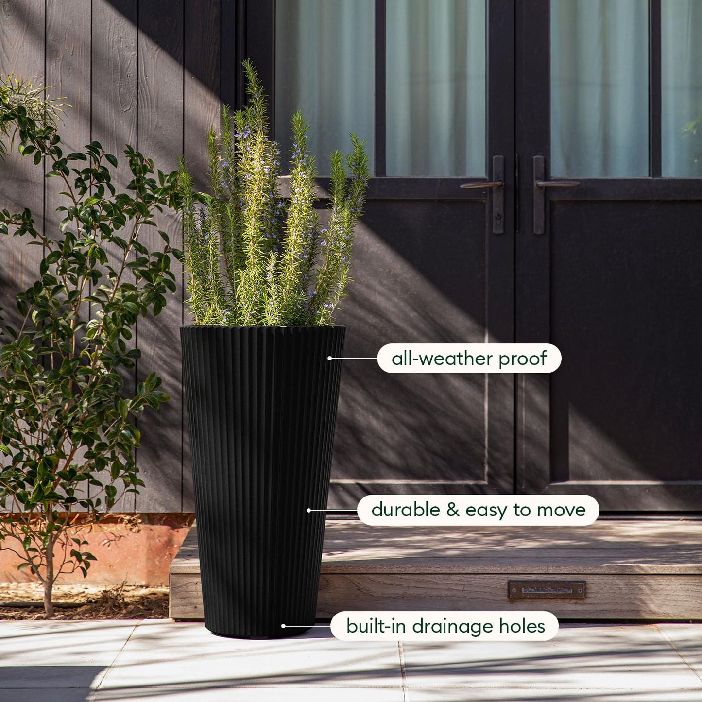 Veradek Demi Series Tall Planter for Porch, Patio, Backyard | Durable Plastic-Stone Composite Material | Modern Décor for Tall Plants, Grasses