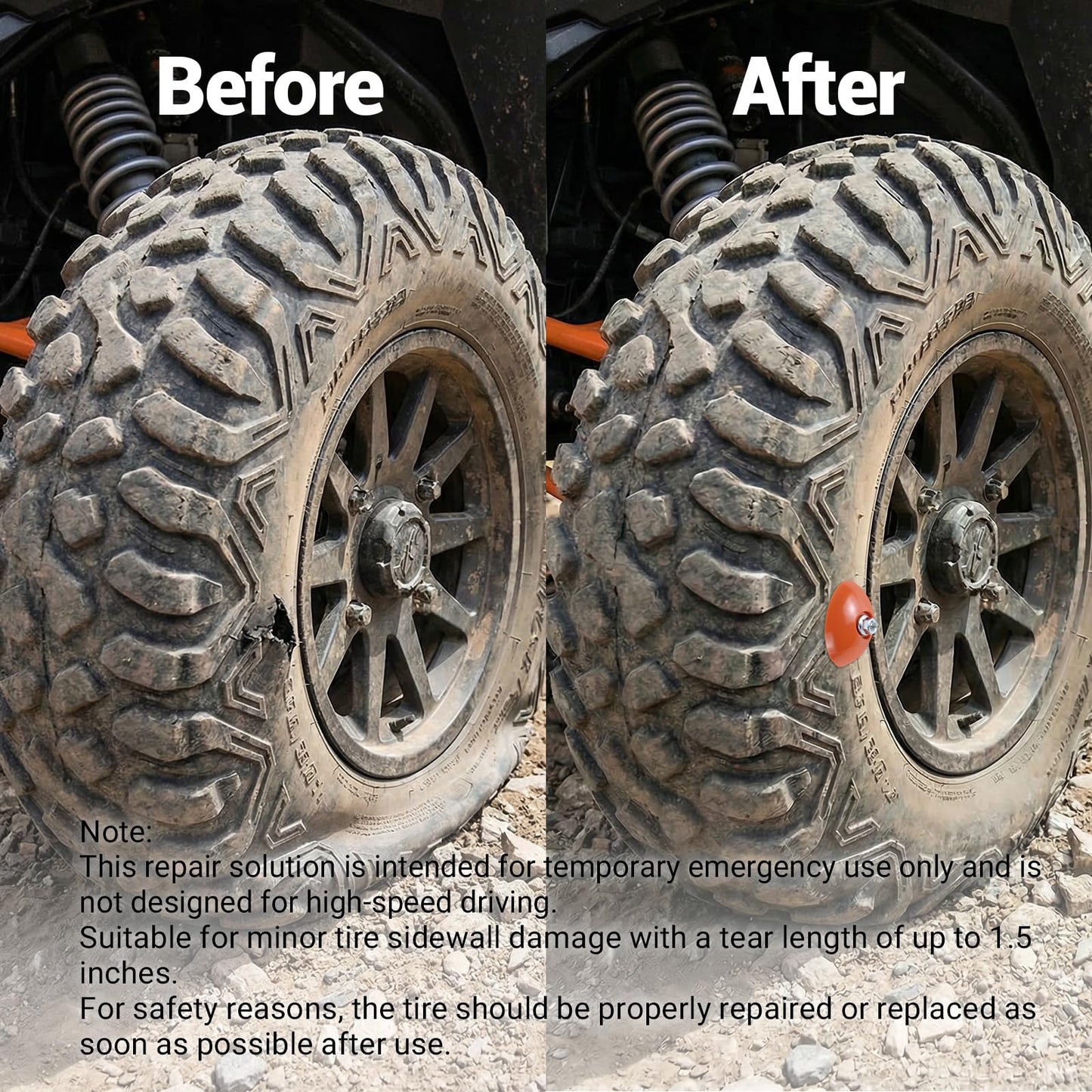 Rlcvecv 3 Pcs Sidewall Tire Repair Kit, Tire Puncture Repair Kit Portable Side Wall Slug Emergency Repairs Tool Compatible with ATV UTV SXS Lawnmower Tractor RZR Talon KRX