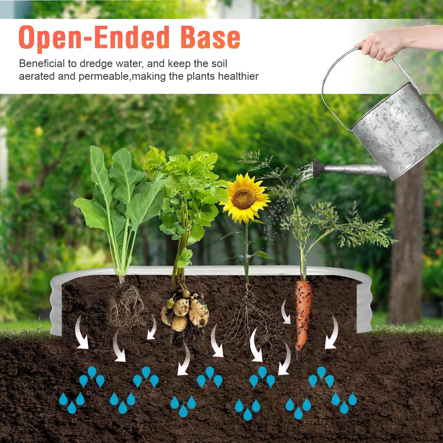PayLessHere 6x3x1FT Galvanized Garden Bed, Outdoor Elevated Raised Garden Bed Vegetables Flowers Garden Bed Galvanized Steel Garden Planter Box, Oval Raised Bed Kit, Silver