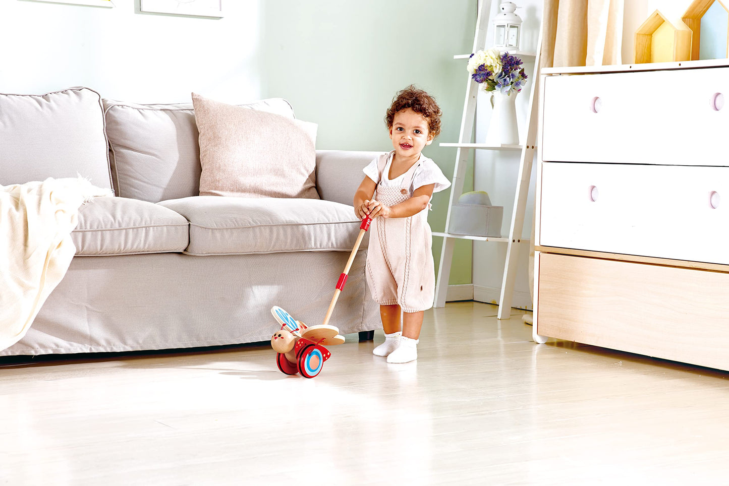 Award Winning Hape Butterfly Wooden Push and Pull Walking Toy, L: 6.3, W: 5.8, H: 22.2 inch, Red
