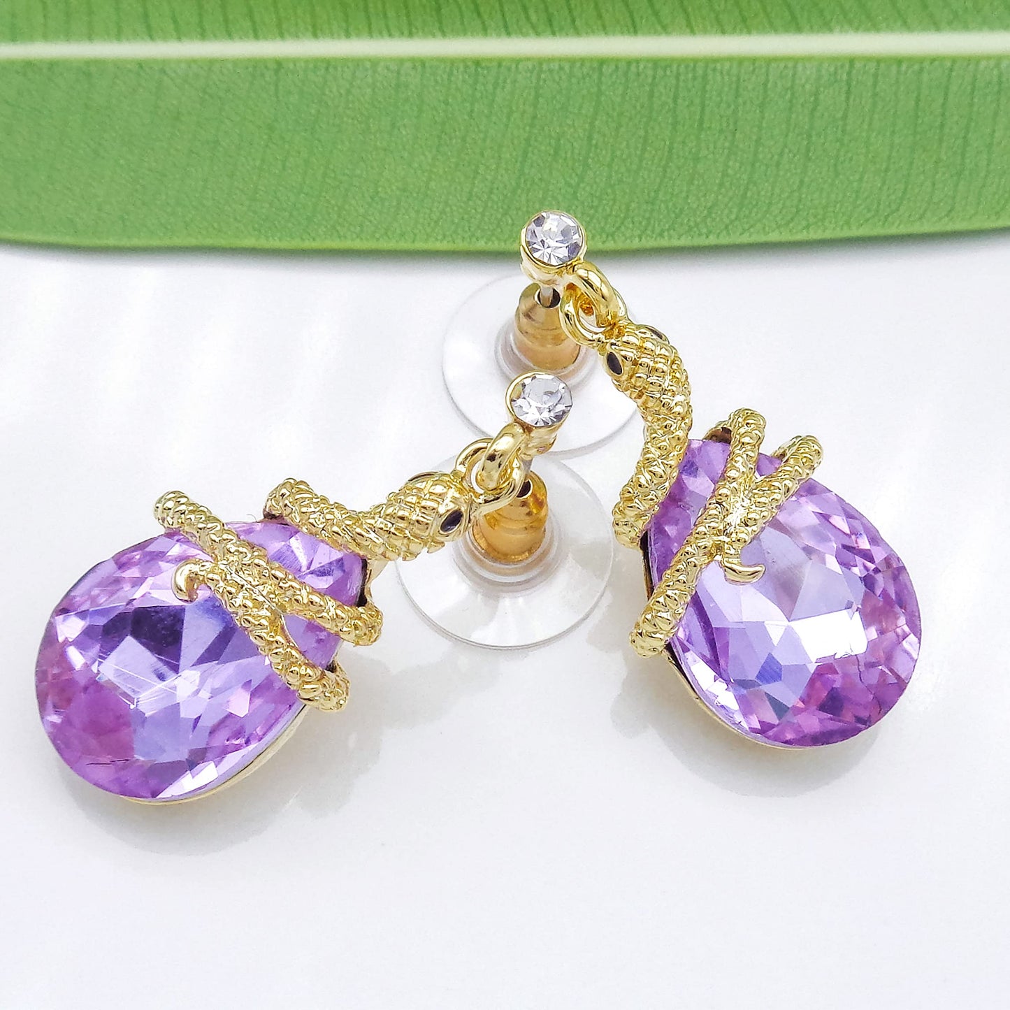 Navachi 18k Gold Plated Crystal Light Purple Zircon Snake Drop Dangle Az1359 Stud Earrings