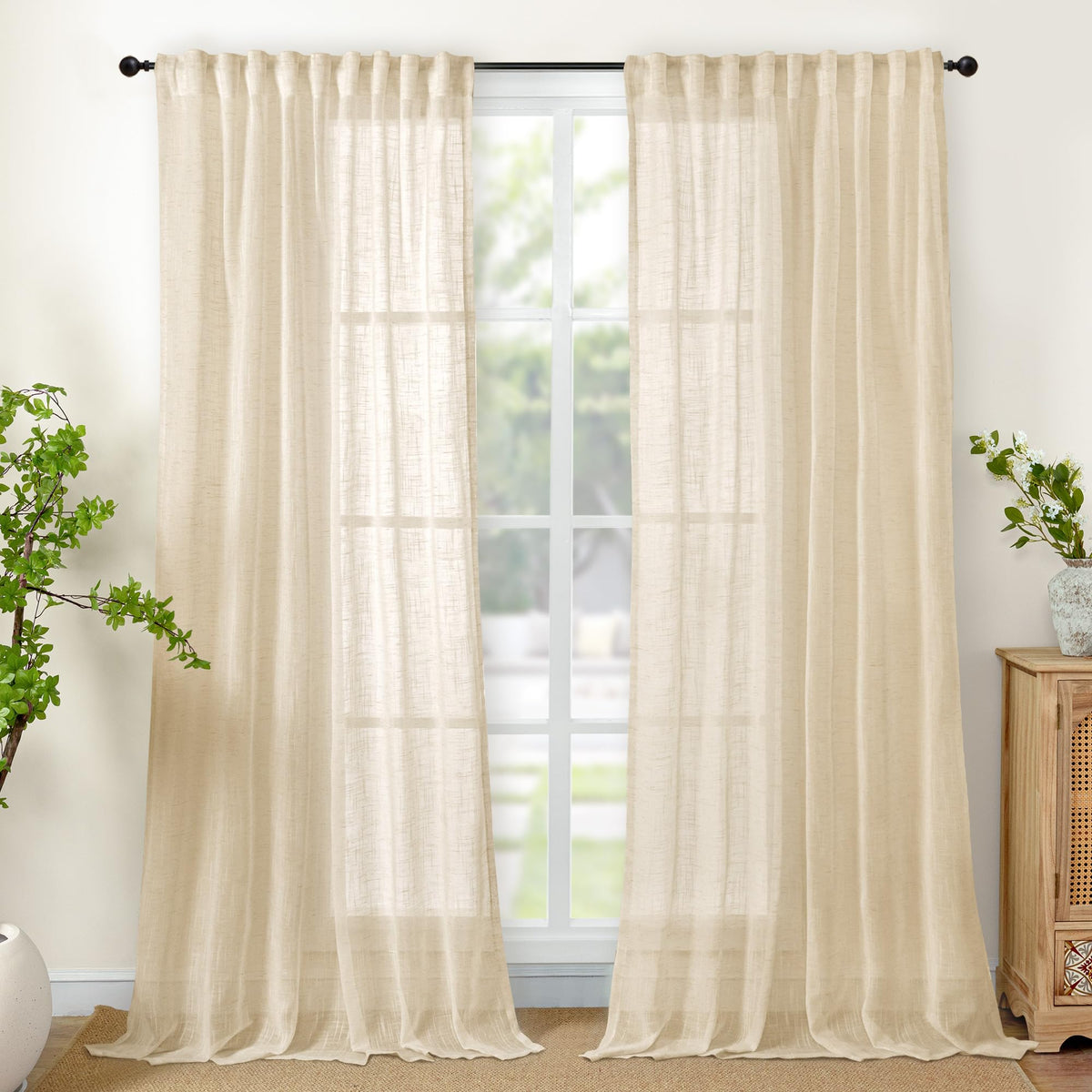 Natural Linen Curtains 90 Inch Length 2 Panels for Living Room (2 Count)