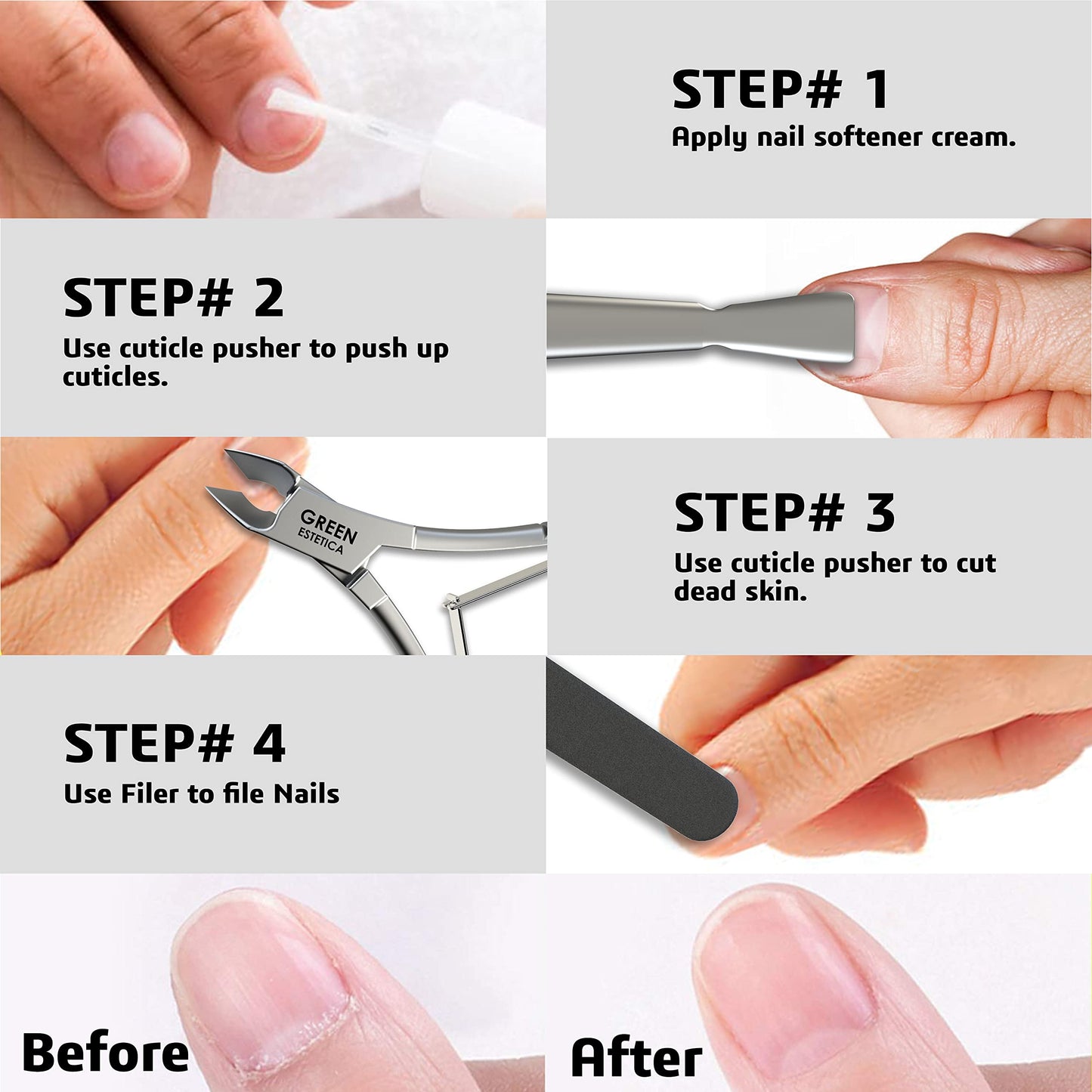 Cuticle Trimmer with Pusher & Nipper with Non-Slip Grip Handle Professional Stainless Steel Cuticle Cutter Sharp Blades Double Spring Cuticle Nippers for Nail Care Pedicure Manicure Nail Tools (Silver
