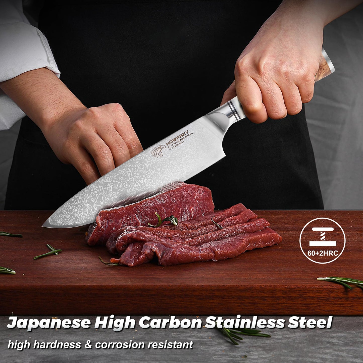 Damascus Chef Knife 8 Inch, 67-Layer Japanese Kitchen Knives Sharp VG-10 High Carbon Stainless Steel with Ergonomic Pakkawood Handles, Elegant Gift Box Packaging for Home and Kitchen