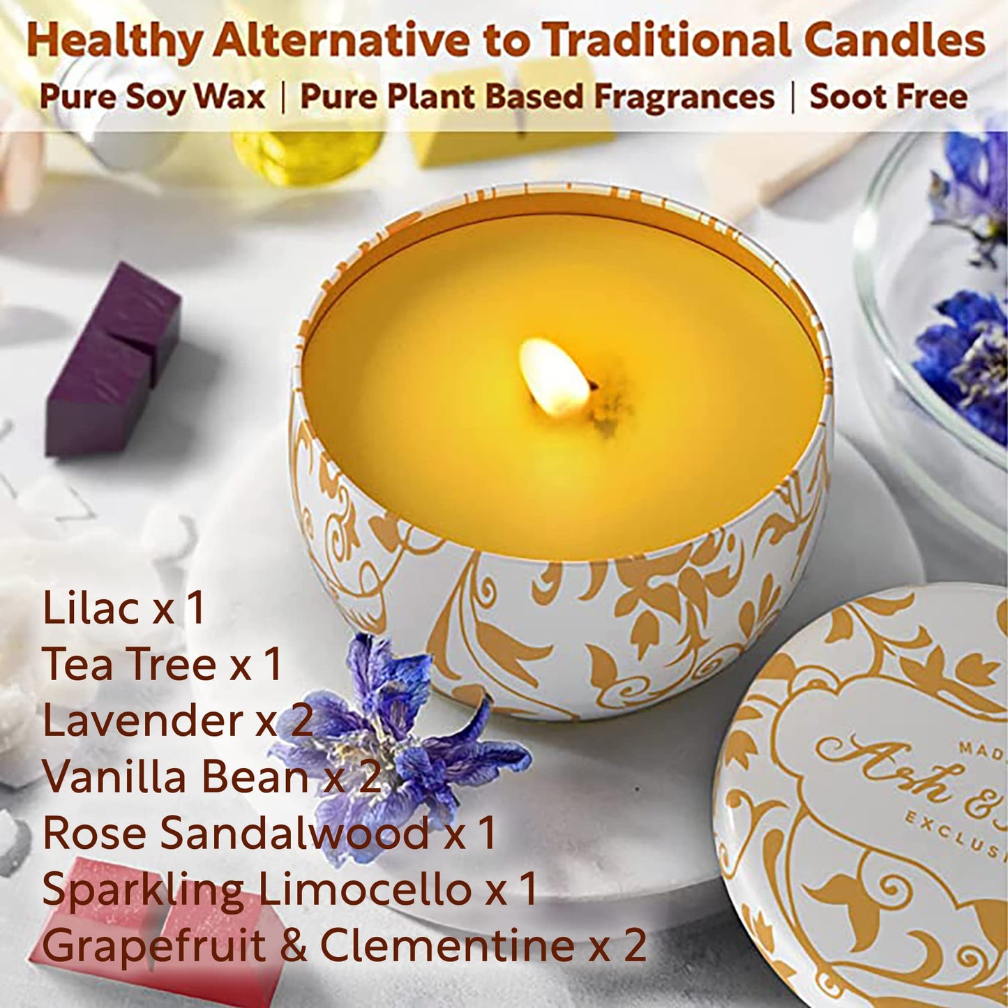 ASH & HARRY Premium Soy Candle Making Kit for Adults, Complete Gift Set with 10 Premium Tins & Jars, DIY Starter Candle Making Supplies, Perfect Home Decorations Holiday Gift Which Makes 10 Candles