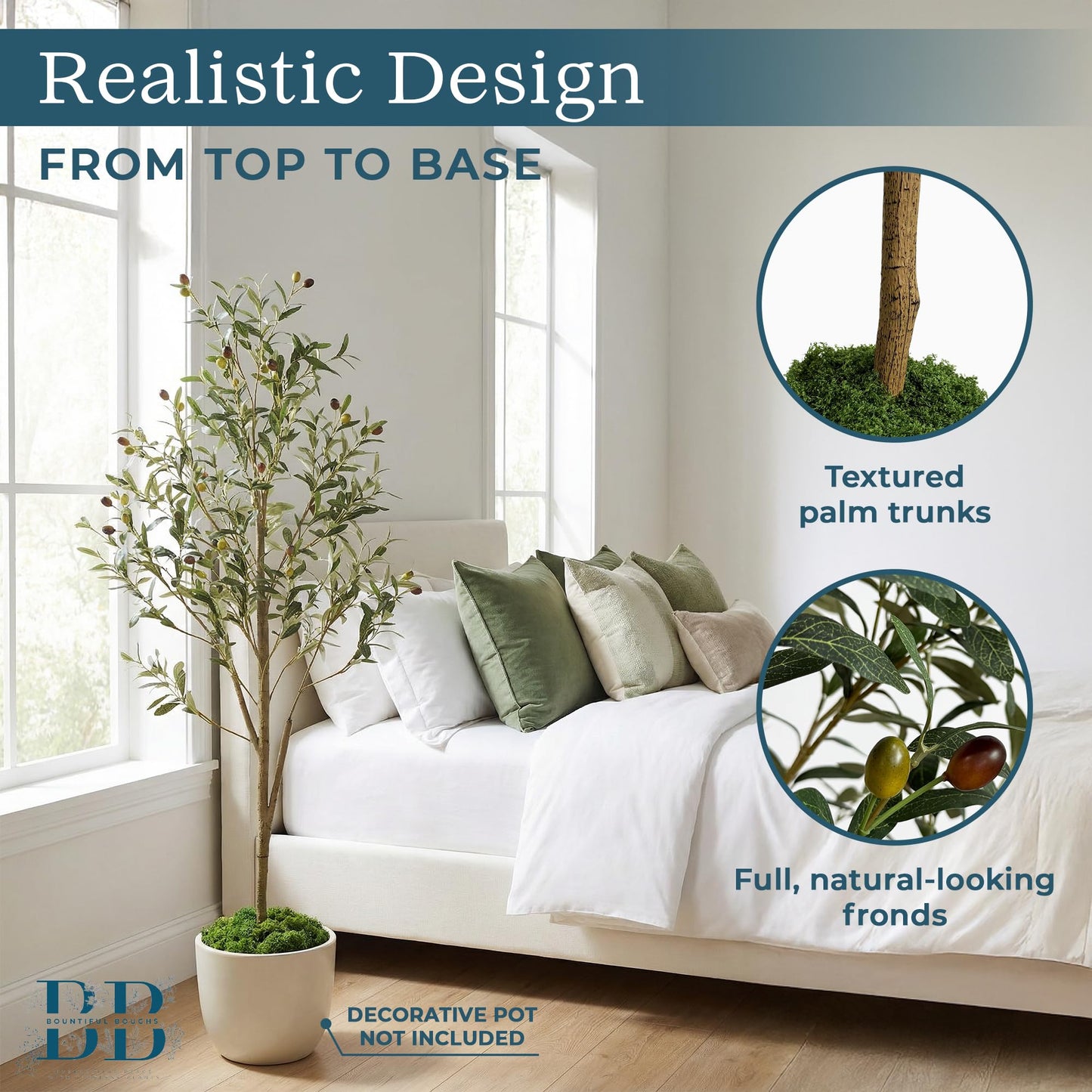 5ft (150 cm) Artificial Olive Tree with Black Plastic Pot & Moss – 720 Leaves, 40 Olives, Realistic Fake Indoor Potted Plant for Home, Bedroom, Office & Living Room Decor