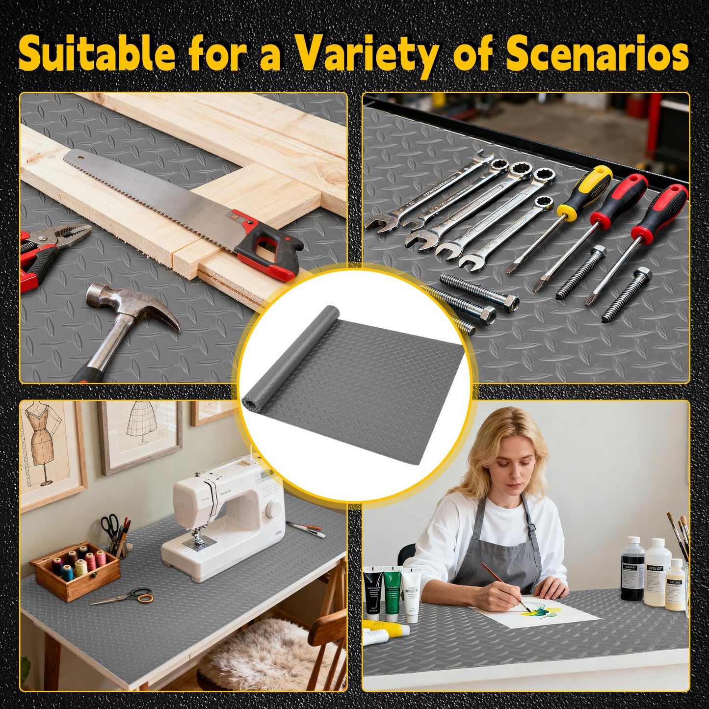 ARQRHTLY Workbench Mat, PVC Work Bench Mat with Non-Slip Texture, 2mm Thick Scratch & Stain Resistant Surface for Painting, Woodworking, Crafting, Building and Tool Protection (Grey, 23.62" x 47.24")