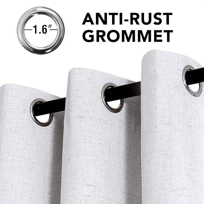 H.VERSAILTEX Linen Curtains 100% Blackout Curtains for Bedroom 108 inch Long Full Light Blocking Nature Linen Blended Window Curtains for Living Room Nickel Grommet (2 Panels, Heathered White)