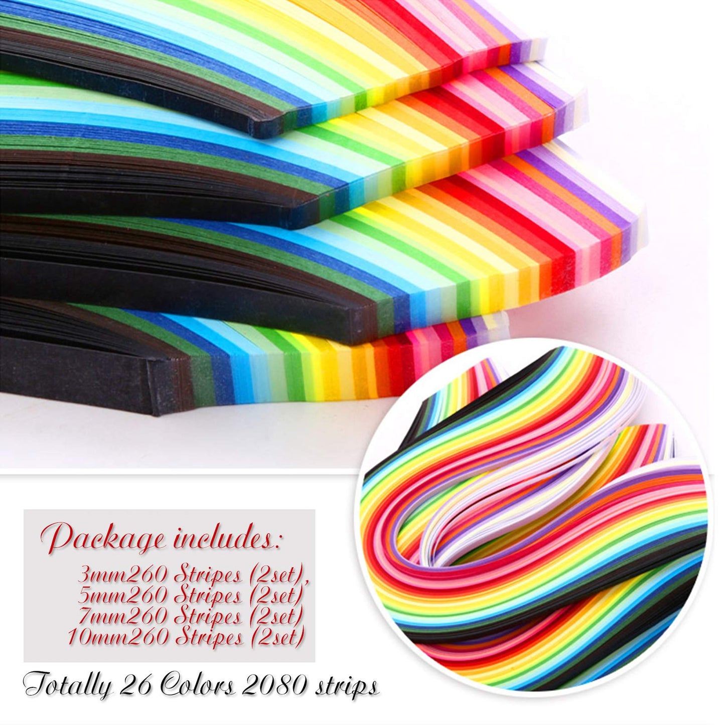 Paper Quilling Strips with 26 Colors 2080 Strips Quilling Tools and Supplies