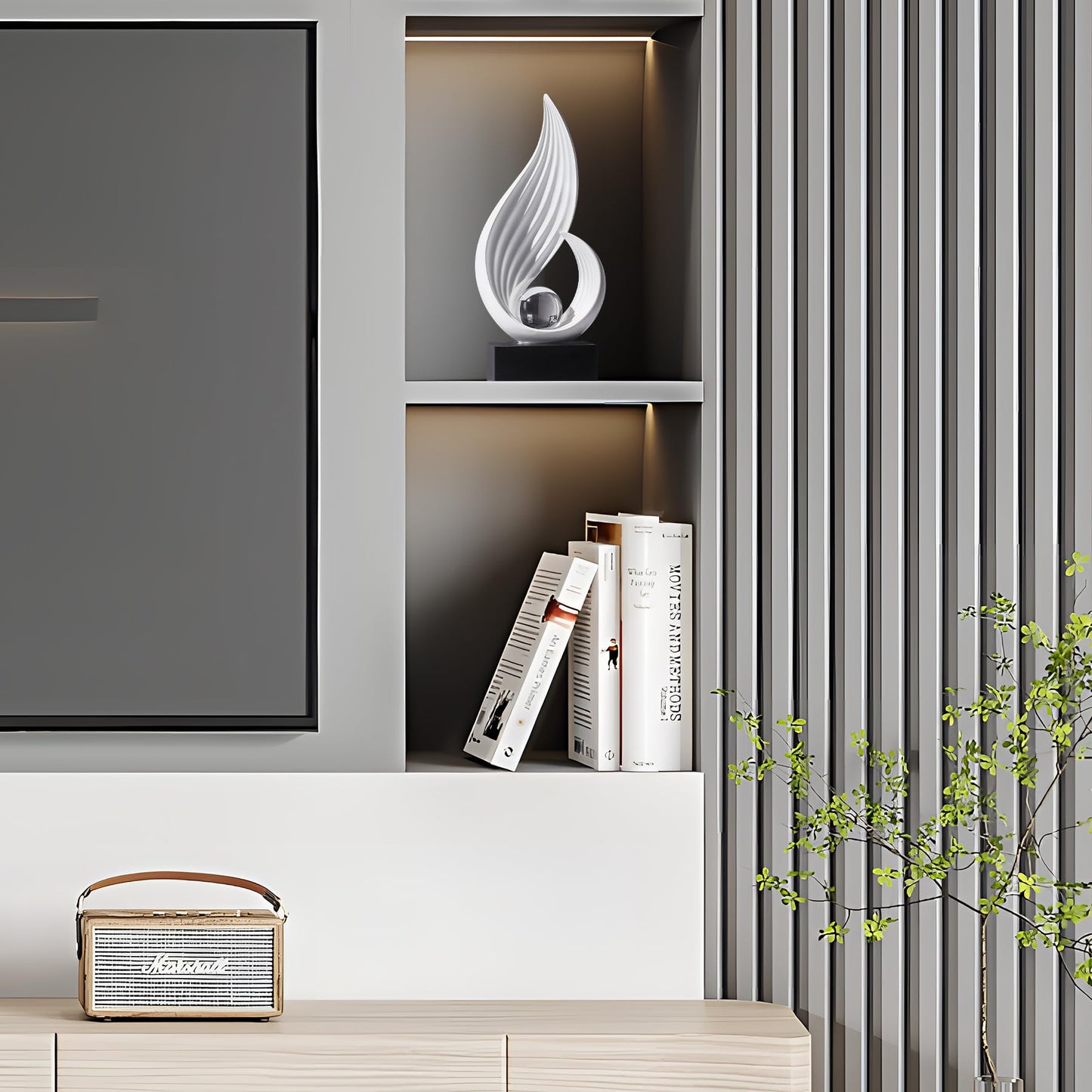 FJS Home Decor Modern White Statue Living Room Decor, Resin Shelf Decor Accents, Abstract Art Sculptures Decorations for Bookshelf Dining Room Office Coffee Table TV Stand