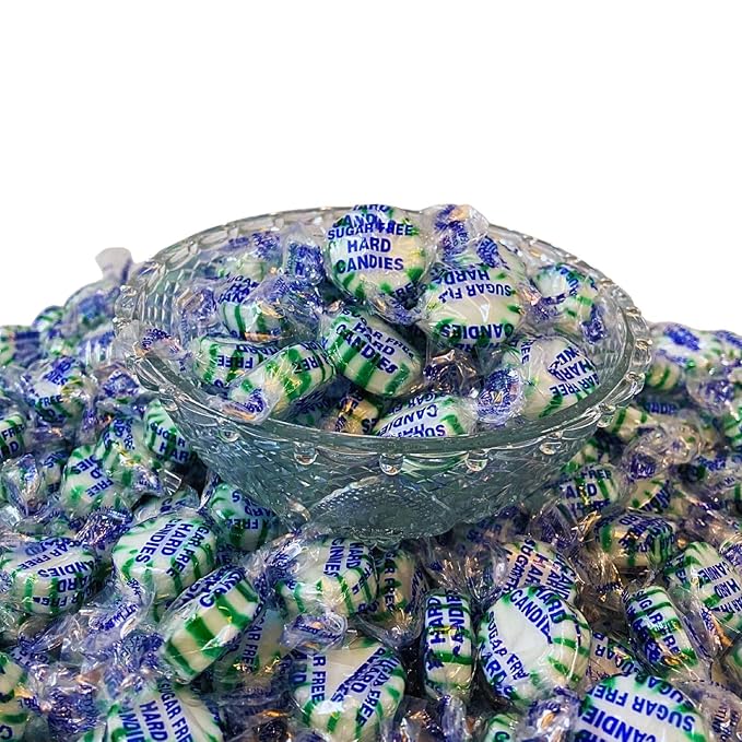 Holiday Sugar Free Spearmint Mints Hard Candy - 1 lb Bulk Bag Individually Wrapped Keto And Diabetic Friendly Gourmet Spearmint Flavored Candies (16oz)