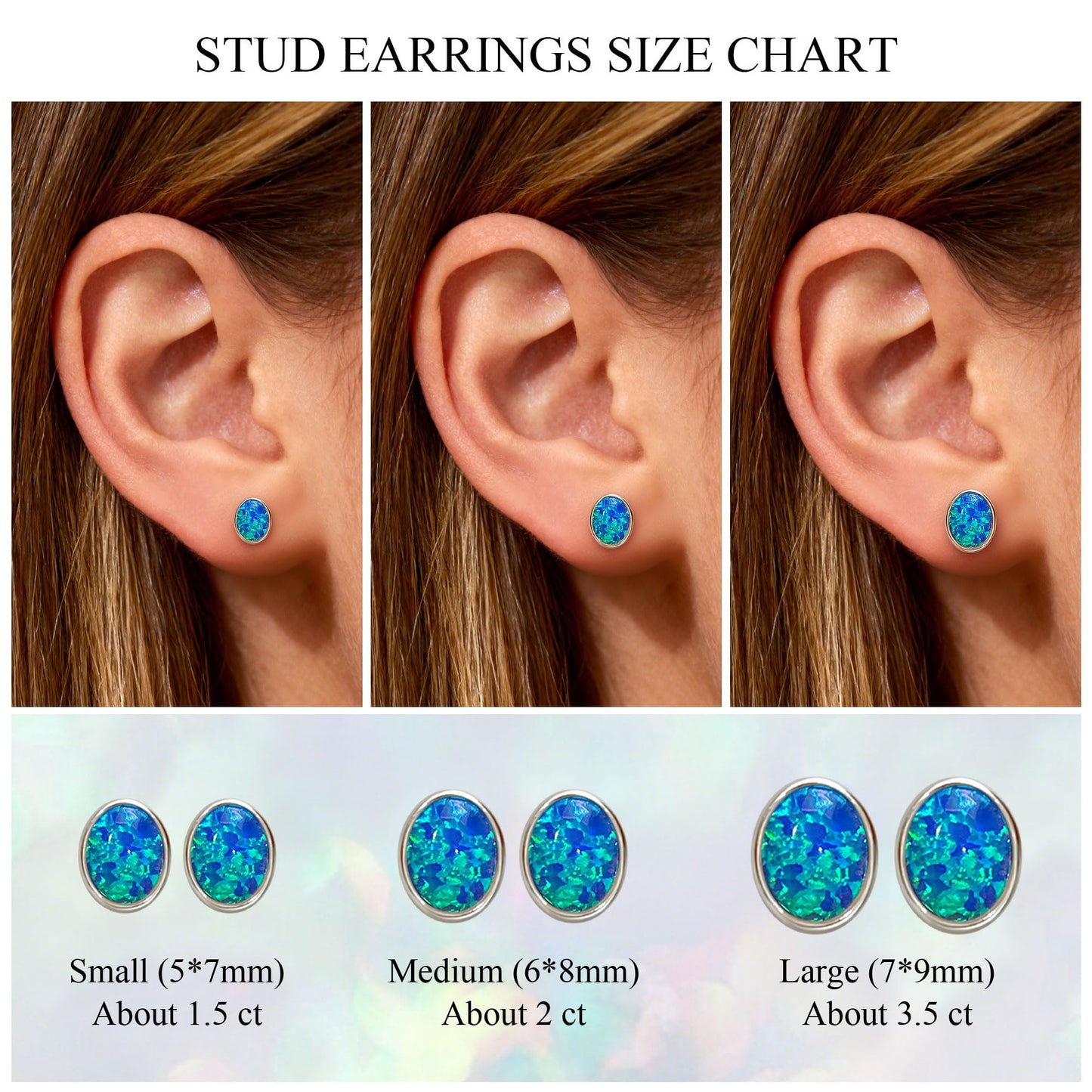 JiayangJY Silver Blue Fire Opal Stud Earrings for Women 18K White Gold Plated Sterling Silver Oval Shape 7mm Opal Earrings with Push Back