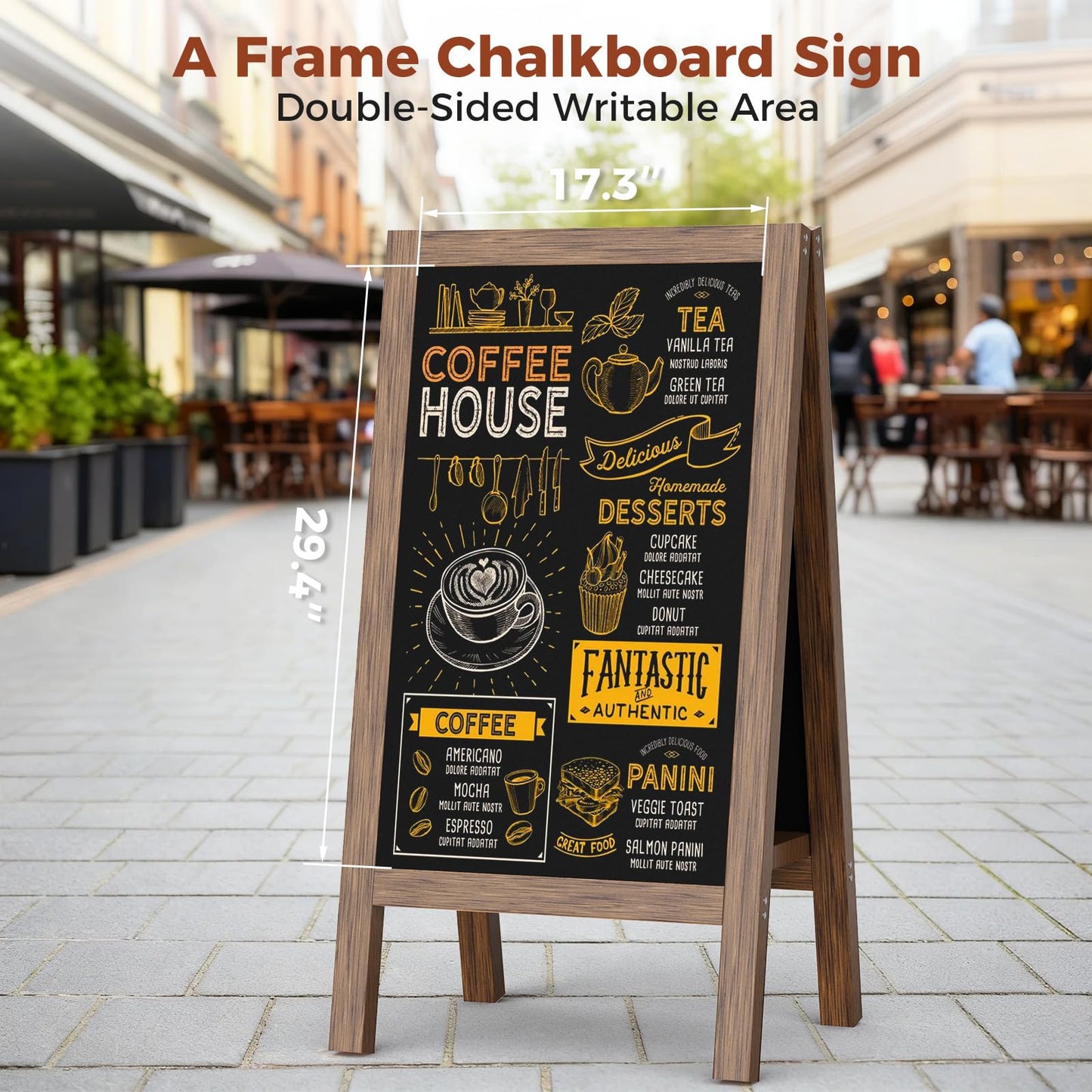 Solid Wood A Frame Chalkboard Sign 40"x20", Magnetic Double Sided Sandwich Board, Upgraded Bottom Brace Stable Sidewalk Sign with 8 Liquid Chalk for Cafe Restaurant Wedding Home Business
