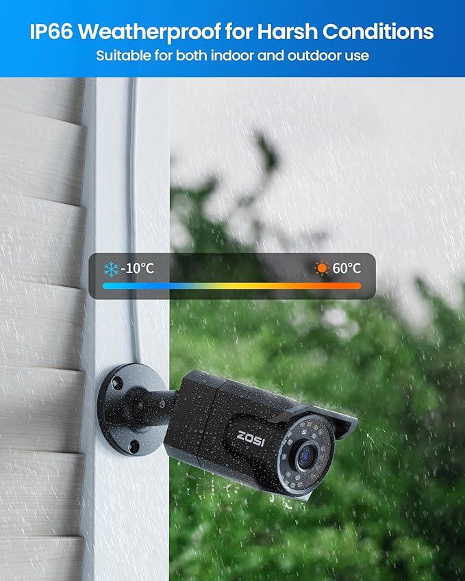ZOSI 4K 8MP Security PoE IP Bullet Camera Outdoor Indoor with Audio, Human Detection, 100ft B&W Night Vision, 4.0mm Lens, 90° Viewing Angle, IP66 Weatherproof (Only Work 4K POE NVR)