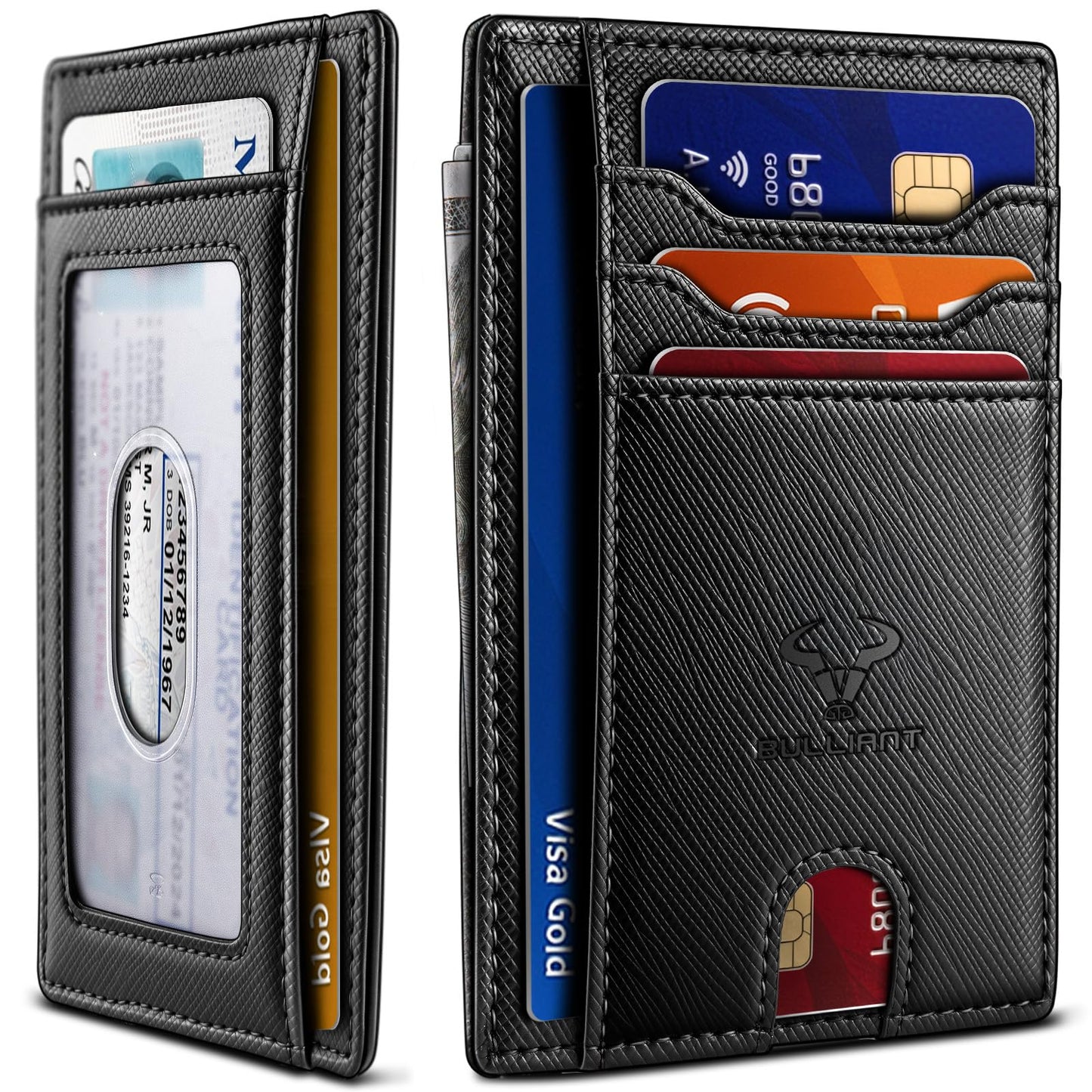 BULLIANT Slim Wallet, Skinny Minimal Thin Front Pocket Wallet Card Holder For Men 7Cards 3.15"x4.5",Gift-Boxed