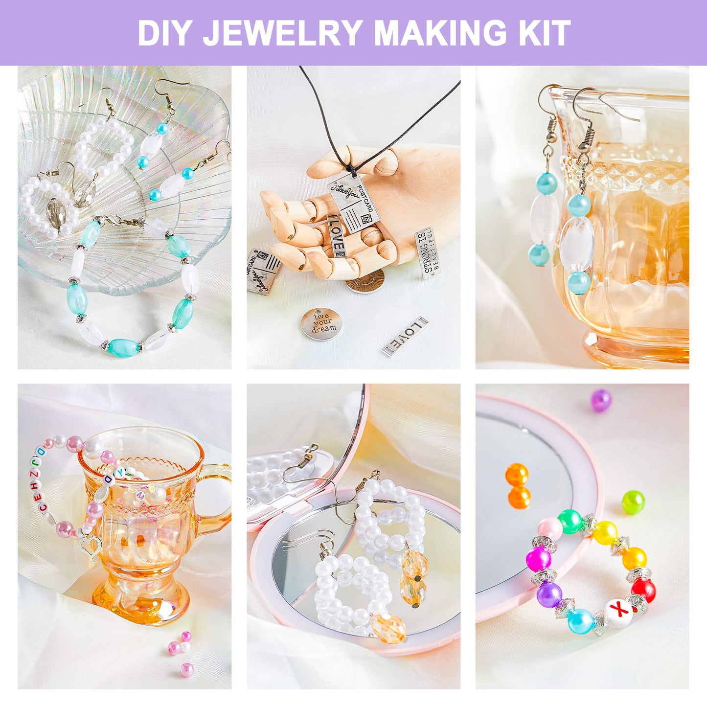 Jewelry Making Kit, 1960 pcs, Supplies Includes Beads, Instructions, Findings, Wire for Bracelet, Necklace, Earrings Making Kit for Adults by Inscraft