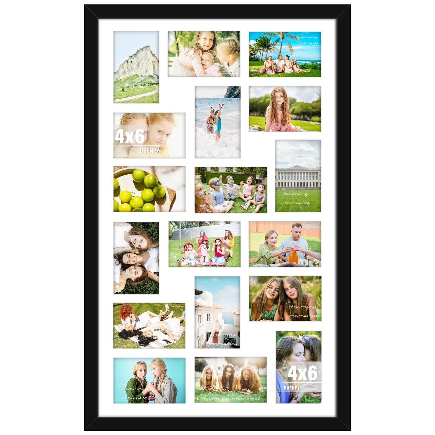 DUENPY 18x30 Picture Frame 4x6 Collage Picture Frame Displays Eighteen 4x6 inch Photos Collage Wall Decor Wall Hanging Black
