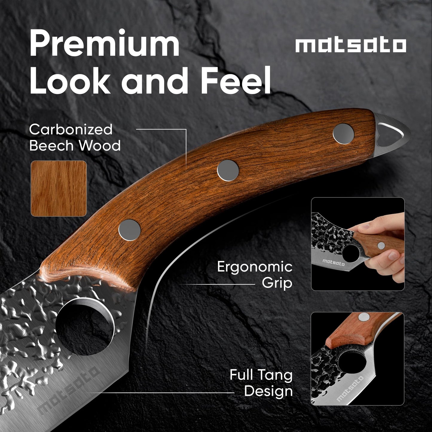 Matsato Knife Set 3-Piece Kitchen Knives, Cooking Chef Knife Set, Cleaver, Kitchen And Chef Cutting and Chopping Knives Sets Juego De Cuchillos Para Cocina