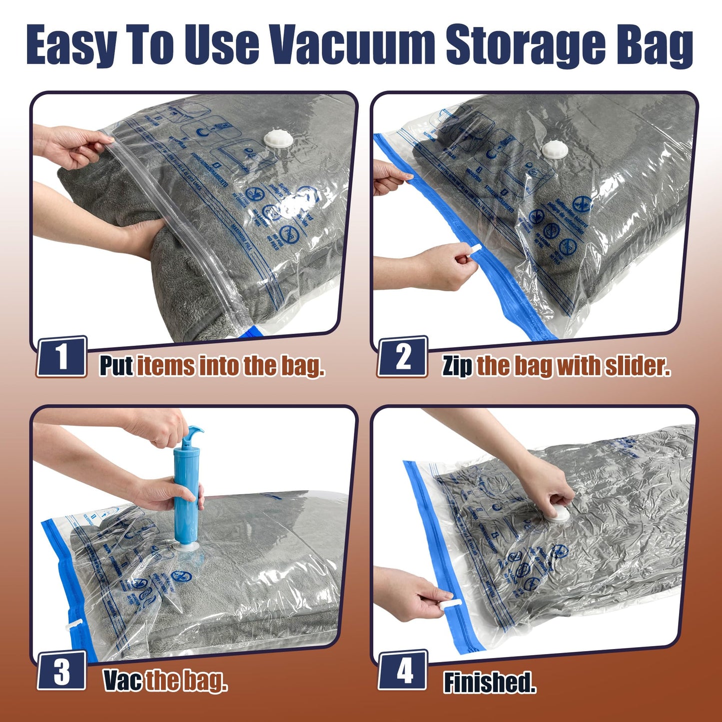 HIBAG Vacuum Storage Bags, 12 Jumbo Vacuum Seal Bags for Clothing, Space Bags for Clothes, Comforters, Blankets, Bedding (12J)