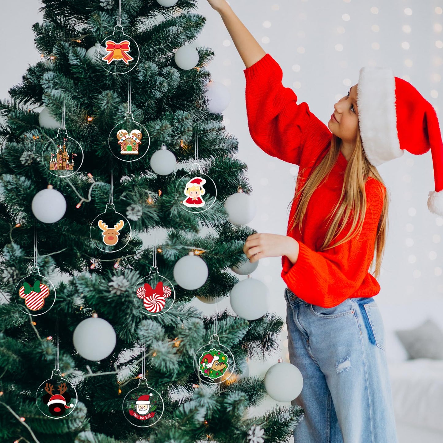 30 Pack Christmas Tree Ornaments Blanks - 4 Inch Clear Round Acrylic Flat Disc Ornaments Blanks Christmas DIY Crafts Transparent Circle Discs for Xmas Winter New Year Party Hanging Decorations