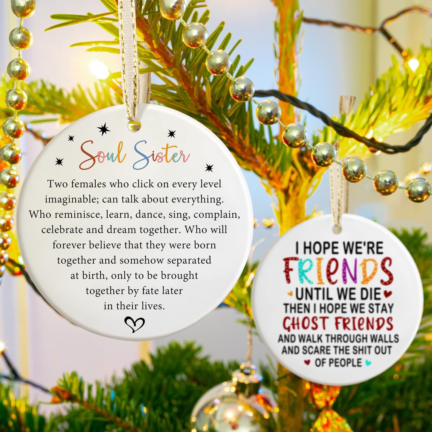 Best Friend Christmas Ornament - Friendship Keepsake - Bestie and BFF Gifts - Soul Sister
