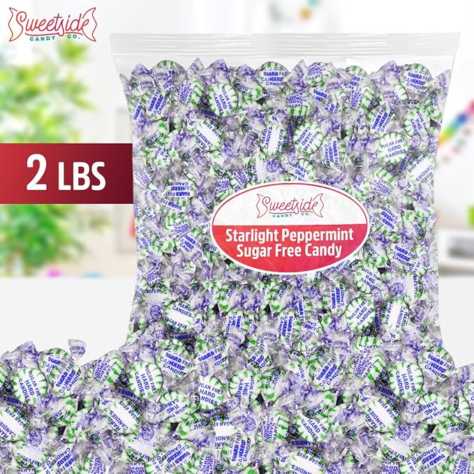Sweetside Sugar Free Starlight Spearmint Hard Candy, 2lb Pack of Spearmint Mints Individually Wrapped, Mint Hard Candy That’s Great for Sharing, Ideal Sugar Free Treat for Diabetics Lifestyles