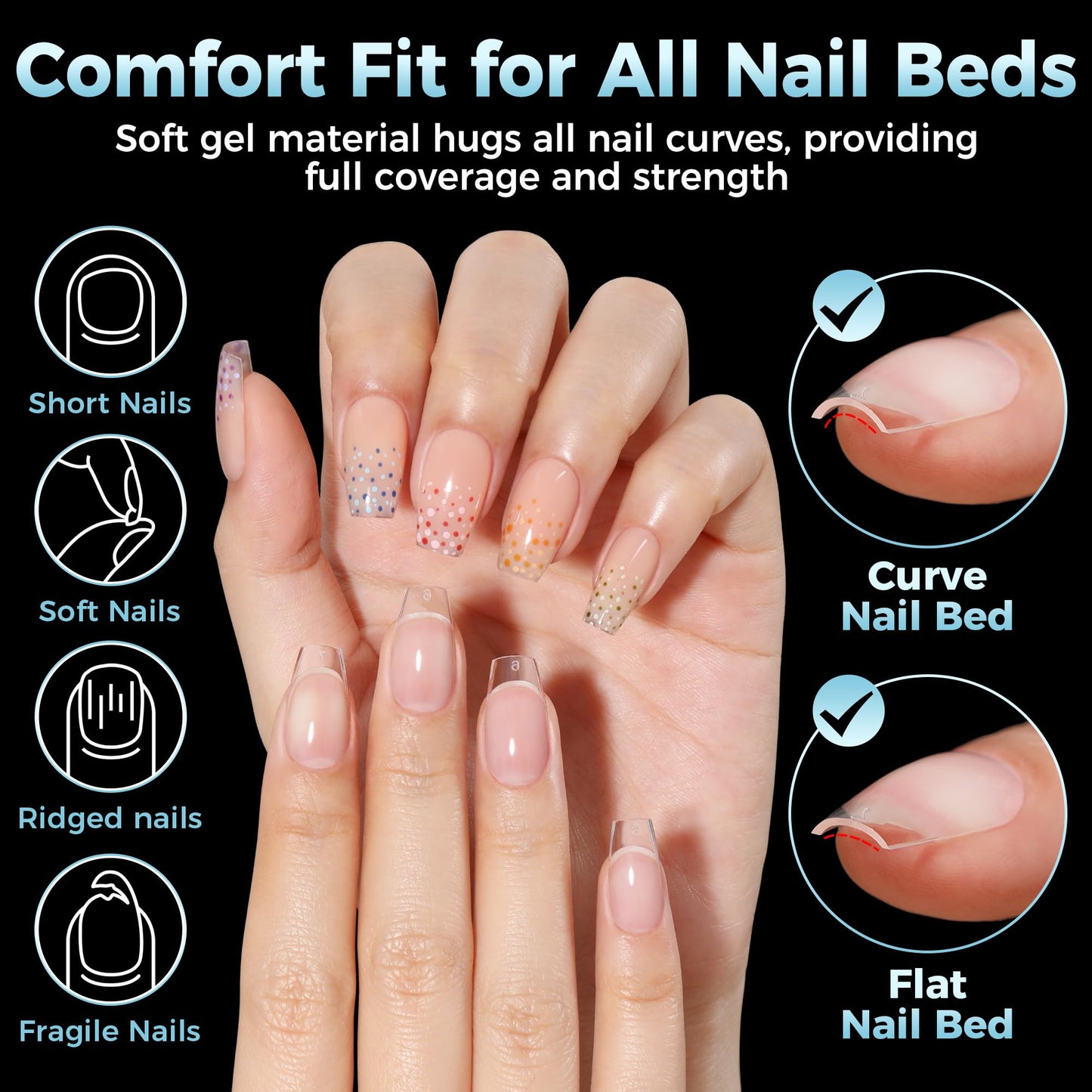 Luckyfairy Short Coffin Nails Tips: Soft Gel Pre-Shaped Acrylic Nail Tips Coffin 360pcs Fake Nails Half Matte Full Cover Clear Press on False Acrylic Nails for Nail Extension Home DIY 12 Sizes