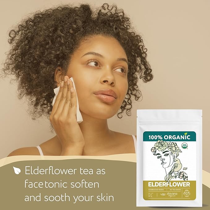 Organic Elderflower Tea (40 Tea Bags) - Elder Flowers Tea for Respiratory Health, Immunity - Herbal TeaBags for Cold Weather Days - Seasonal Blend - Te de Flor de Sauco