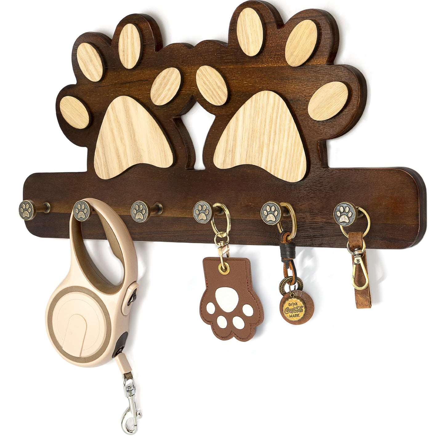 MTERSN Dog Leash Holder for Wall – Fun Dog Paw Key Holder Wall Mount with Floating Shelf and 6 Hooks Unique 3D Pet Claw Hooks - Farmhouse Home Decor for Entryway & Apartment (Dark Acacia)