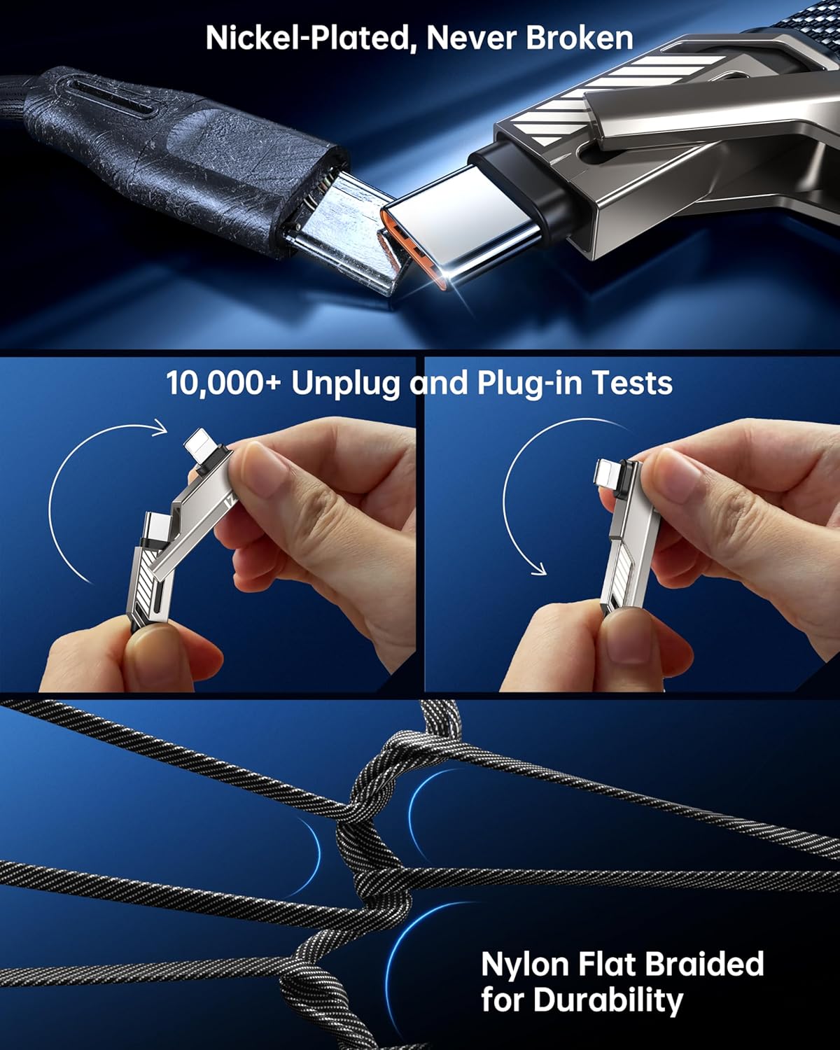 SHEZI 4-in-1 USB C Cable 3FT Compatible with Lightning Cable 90 Degree, [Fast Charging&Data Transfer] Flat Nylon Braided Charger Cord Combo, USB A/C to C/L Multi Charge Cable for iPhone/iPad