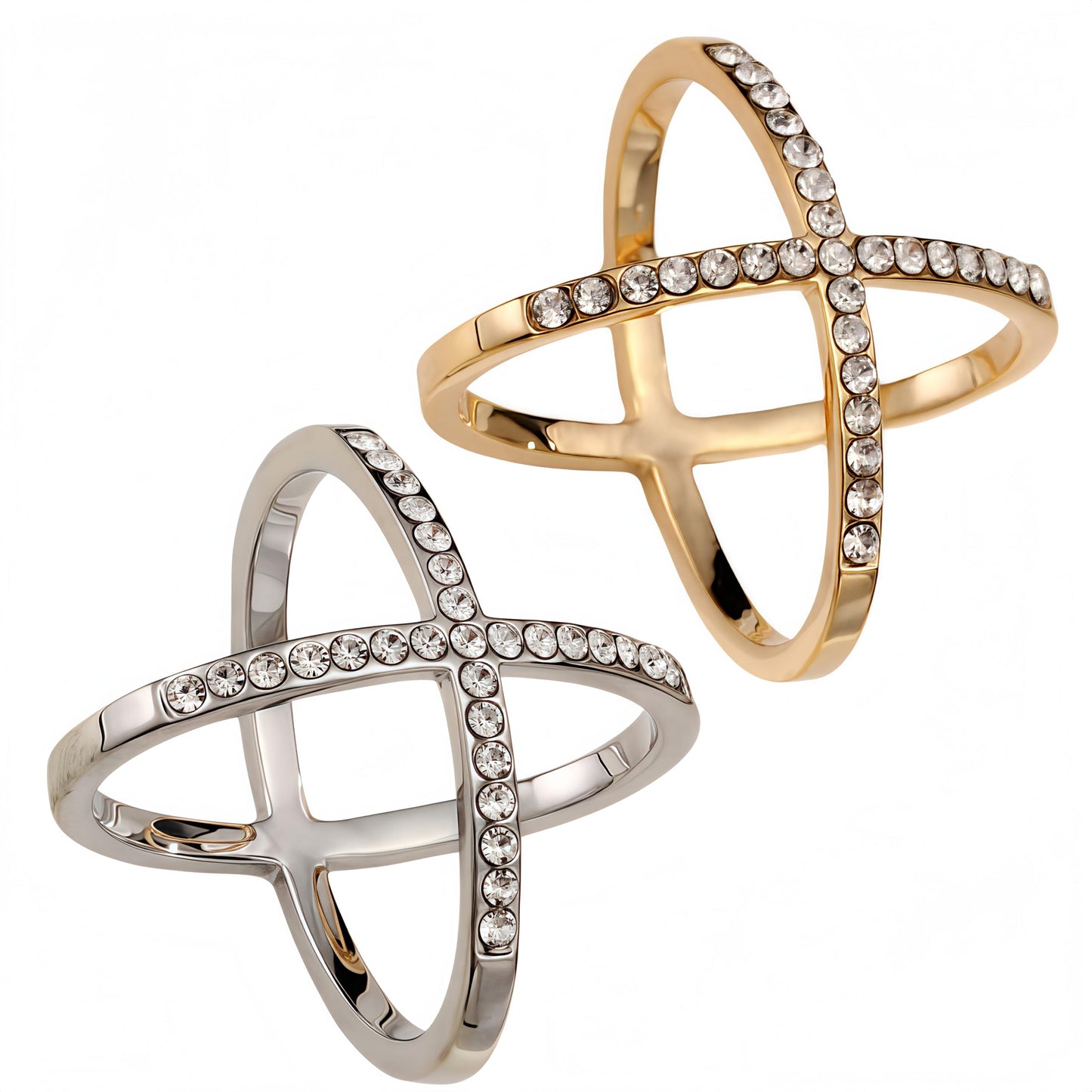 SYWDUDUCLT Crystal X-Shape Scarf Ring, Gold and Silver, Scarf Rings and Slides for Scarves, 2 Pack