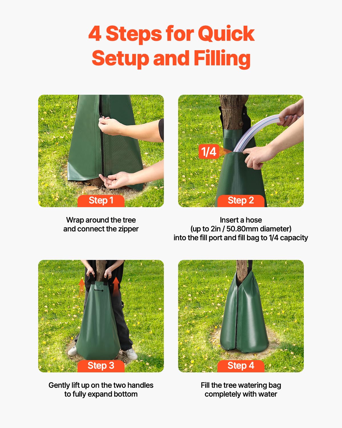 VEVOR Tree Watering Bag, 25 Packs 20 Gallons Watering Bags for New Trees, 5-9 Hours Slow Release Refillable Tree Drip Irrigation Bags with Zipper, Durable Tree Watering System for Deep Root Targeting