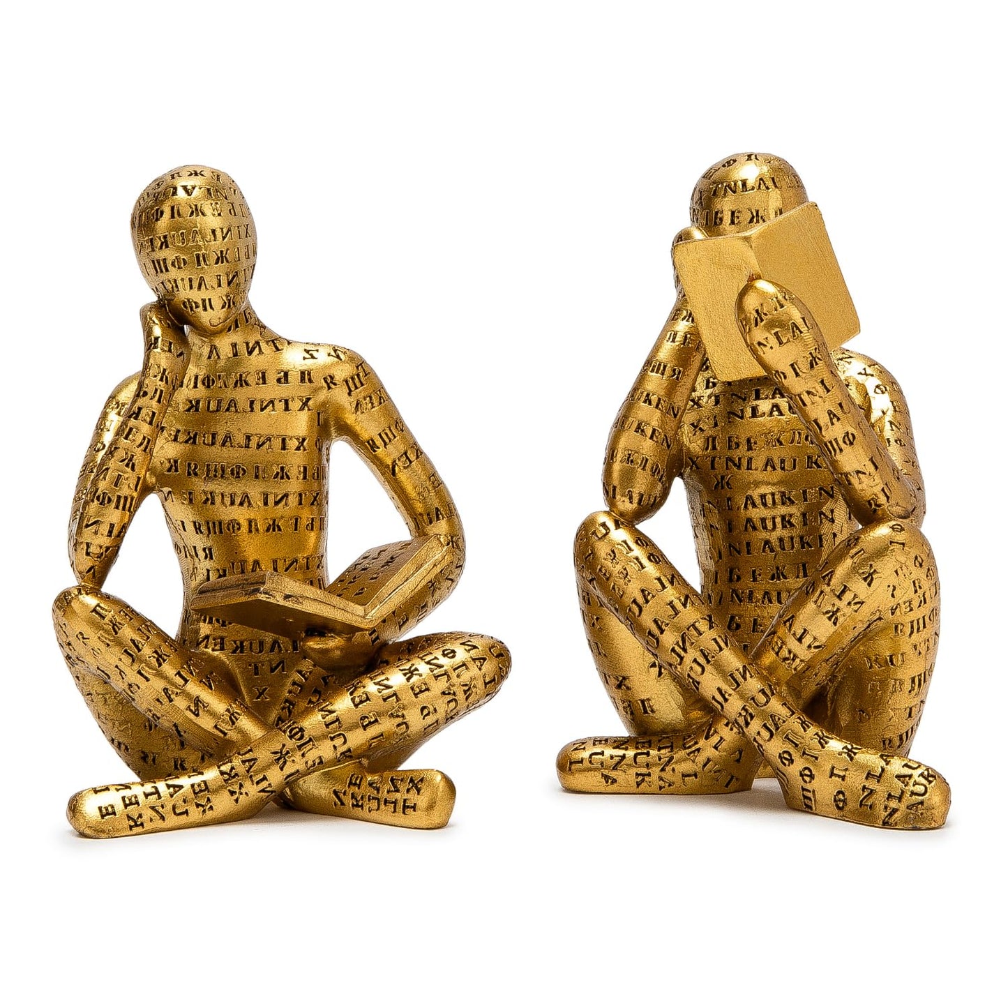 Antique Gold Reading Thinker Statue, Set of 2 Bookshelf Decor Abstract Art Thinker Sculptures, Modern Aesthetic Figurine Home Decoration Ornaments for Living Room Office Shelf Coffee Table Desk Decor