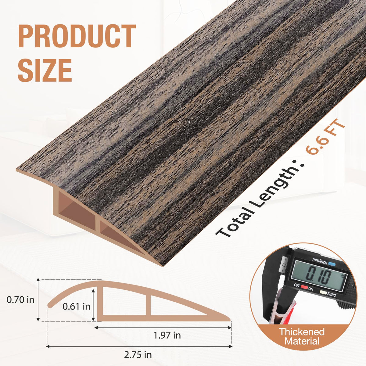 Floor Transition Strip Self Adhesive Vinyl Door Threshold Strip (6.6 Foot)